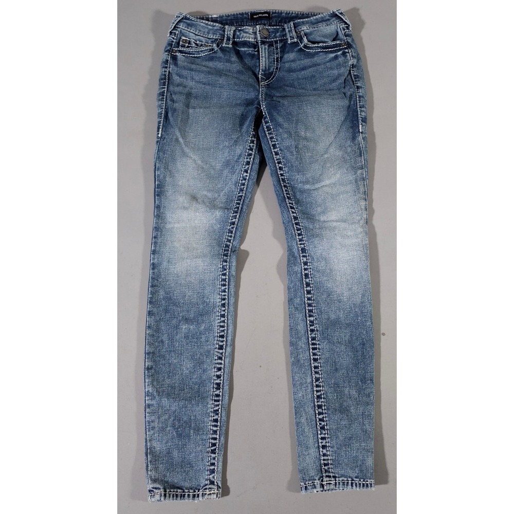 True Religion Jeans Womens 30 Blue Halle Super Skinny Contrast Stitch Denim